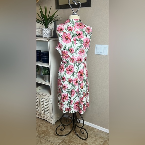 TAHARI Women’s Size 14 Linen Blend Floral Fit & Flare Sleeveless Midi Dress - Picture 5 of 15